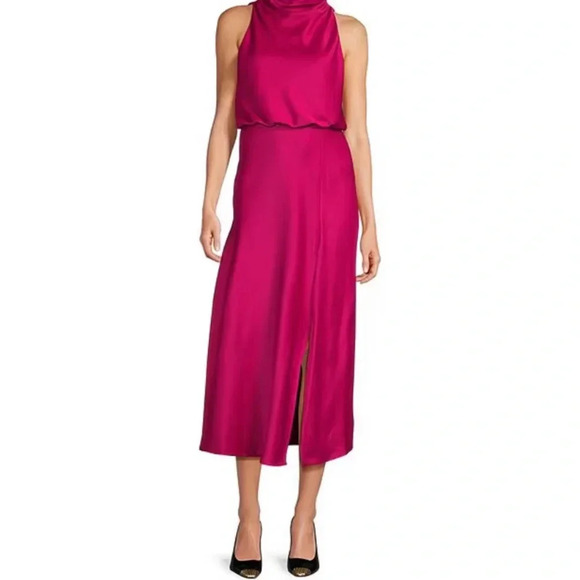 Donna Karan SZ 16
DKNY Satin Mock Neck Sleeveless Blouson Midi Dress - Picture 1 of 4